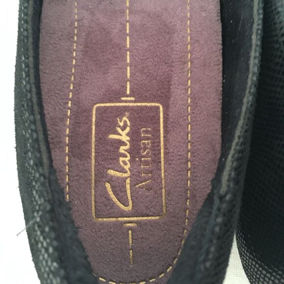 Clarks Artisan Caswell Genoa Loafers Size 8 Snake Embossed Leather Black/Gold - Picture 7 of 10